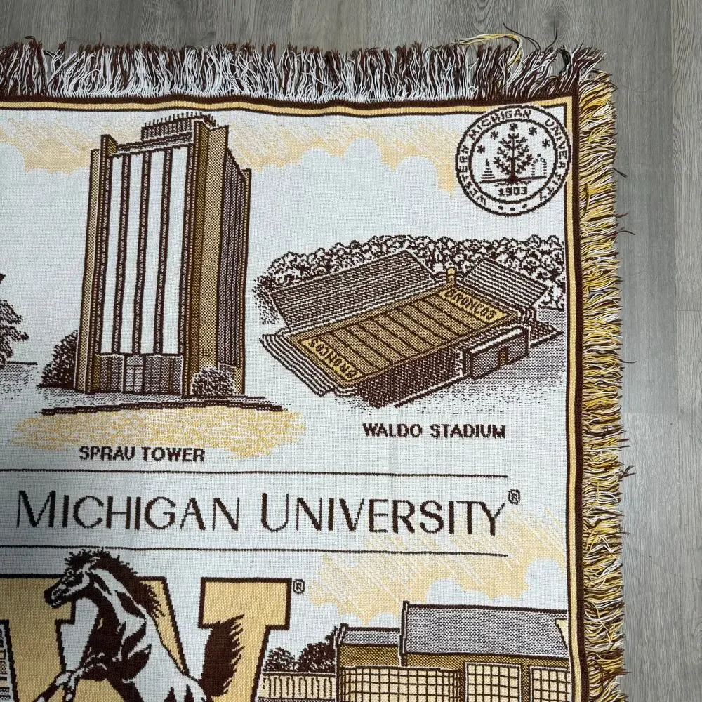 Vintage Western Michigan University Broncos Woven Tapestry Throw Blanket 60x44